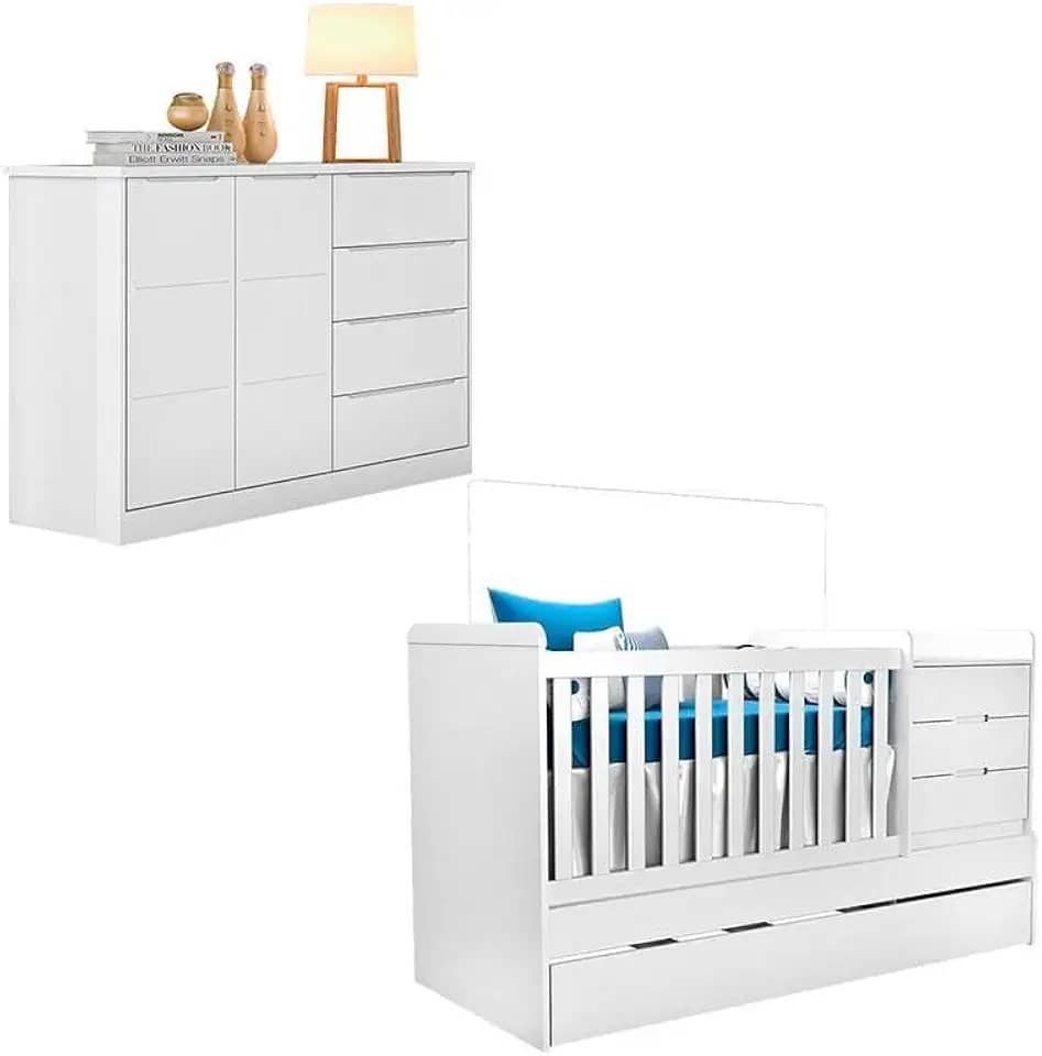 Berço Multifuncional Cleo com Cômoda Blenda Branco Acetinado - Phoenix