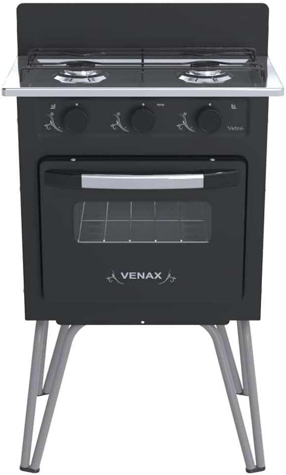 Fogao 2 Bocas Venax Gemini Vetro Preto Fosco Gas Glp