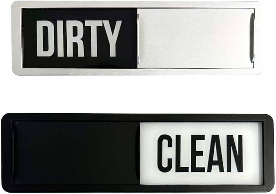 Placa de estado da máquina de lavar louça com indicador deslizante - Marcador magnético sujo/limpo em padrão de mármore preto branco prateado, ferramenta de organização de utensílios de cozinha para