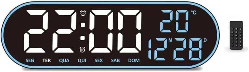 Relógio Digital Parede LED Digital Grande com Data e Termômetro - Preto