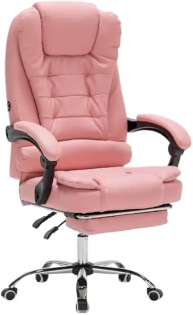 Cadeira De Escritório Giratória Reclinável Presidente Com Apoio para Pés Cor:Rosa