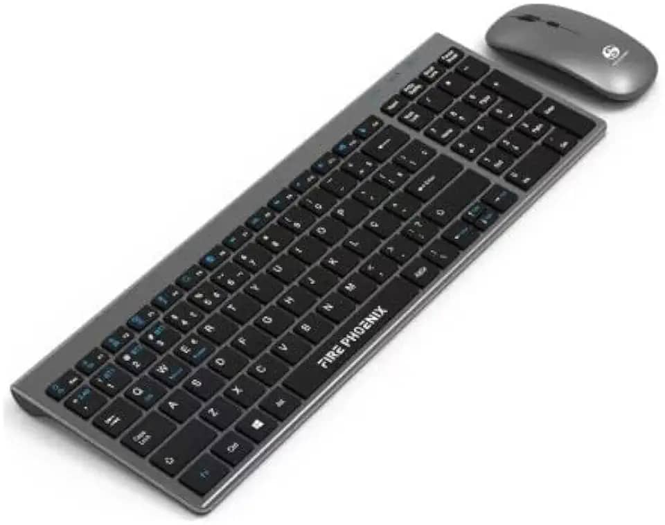 Kit Teclado e Mouse Sem Fio Recarregável 2.4G Bluetooth, Wireless ABNT2, Mouse Óptico 800/1200/1600 DPI, Compatível com iOS Android Windows, Preto BK-8078