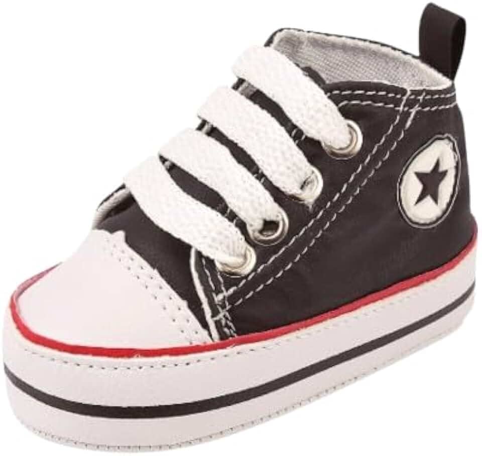 Tênis Bebê Unissex Star Preto Bebê Mania Cano Alto com Cadarço: Conforto, Estilo e Praticidade para os Pequenos, Garantindo Segurança e Mobilidade nos Primeiros Passos com Design Moderno e Versátil