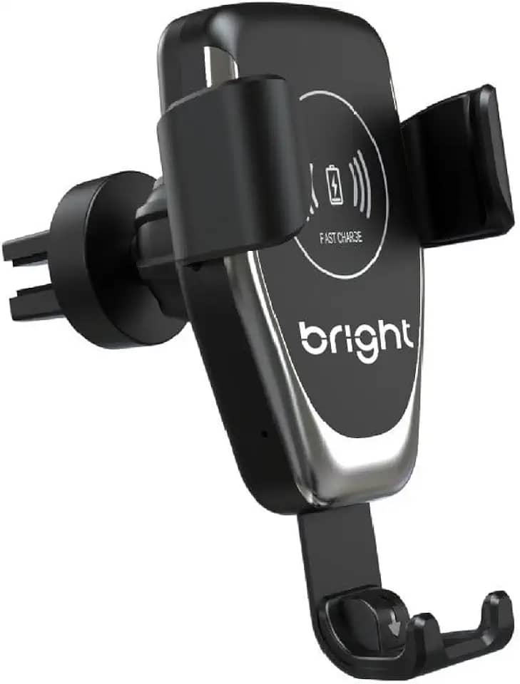 Bright, Carregador sem Fio Veicular com Suporte 2 em 1, Suporte com 3 Posições, Ajuste de Posição, Entrada - 5V / 9V, Potência Máxima 18W, Saídas - 10W / 5W e 7,5W, Mantém Seu Celular Sempre Carregado