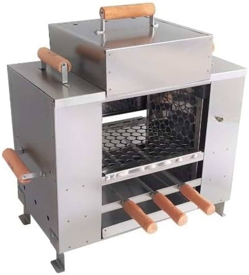 Churrasqueira Ecológica Sem Fumaça Apartamento Grande 3 Andares 2 Grelhas + 3 Espetos Com Tampa a Bafo Bancada