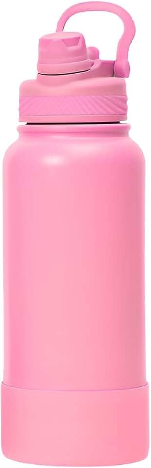 Garrafa Térmica de Água 1 Litro com Alça Garrafinha 2 em 1 com Canudo e Saída Livre em Inox e Sistema Térmico a Vácuo (Rosa)