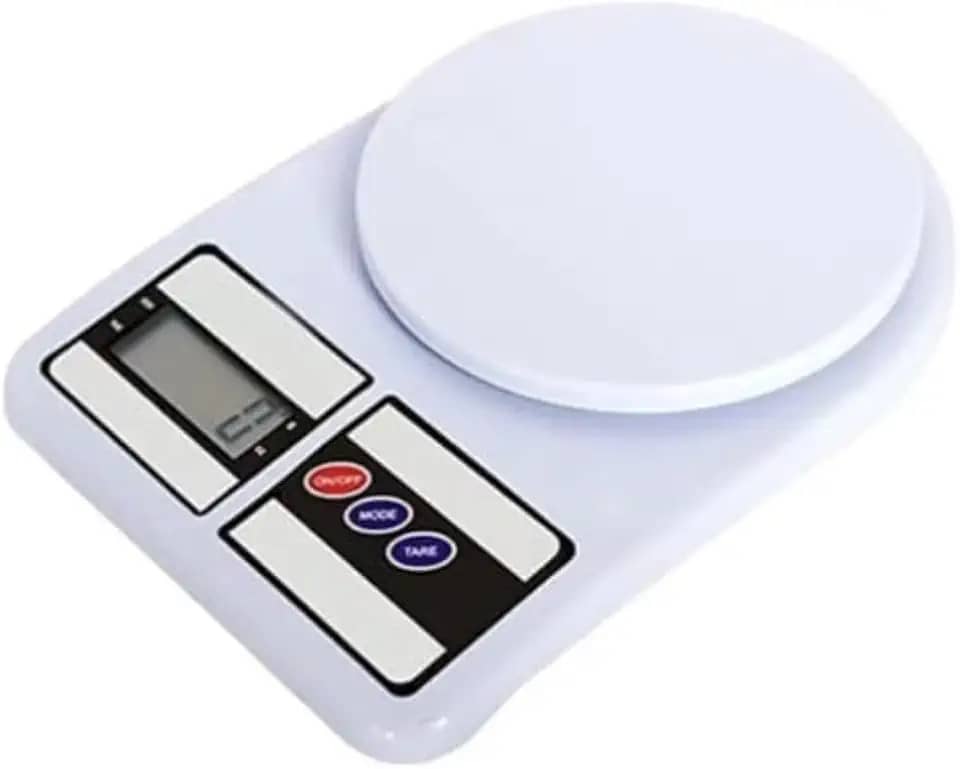 Balança Digital de Cozinha para Alimentos, Capacidade 10kg, Visor LCD, Base Antiderrapante, Sistema de Tara, Função Gramas e Onça, Branco, 15cm
