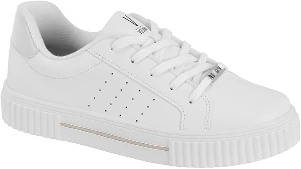 Tênis Branco Feminino Casual Flatform – Pelica Sintética, Cadarço, Solado Antiderrapante e Palmilha Confortável