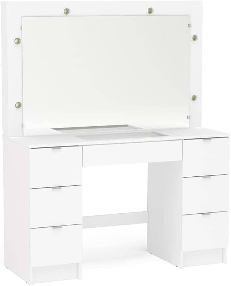 Penteadeira Camarim França com Espelho 7 Gavetas Branco Politorno