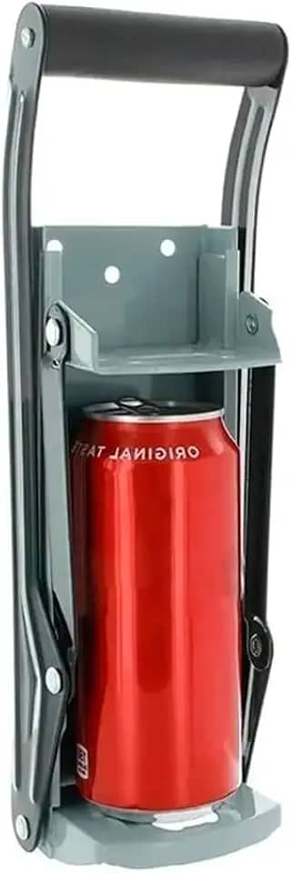 Amassador de Latas e Latinha 475ml com Abridor de Garrafas – Prensador Metálico Profissional, Resistente, Ecológico, Compacto, Ideal para Reciclagem, Sustentável e Uso Doméstico