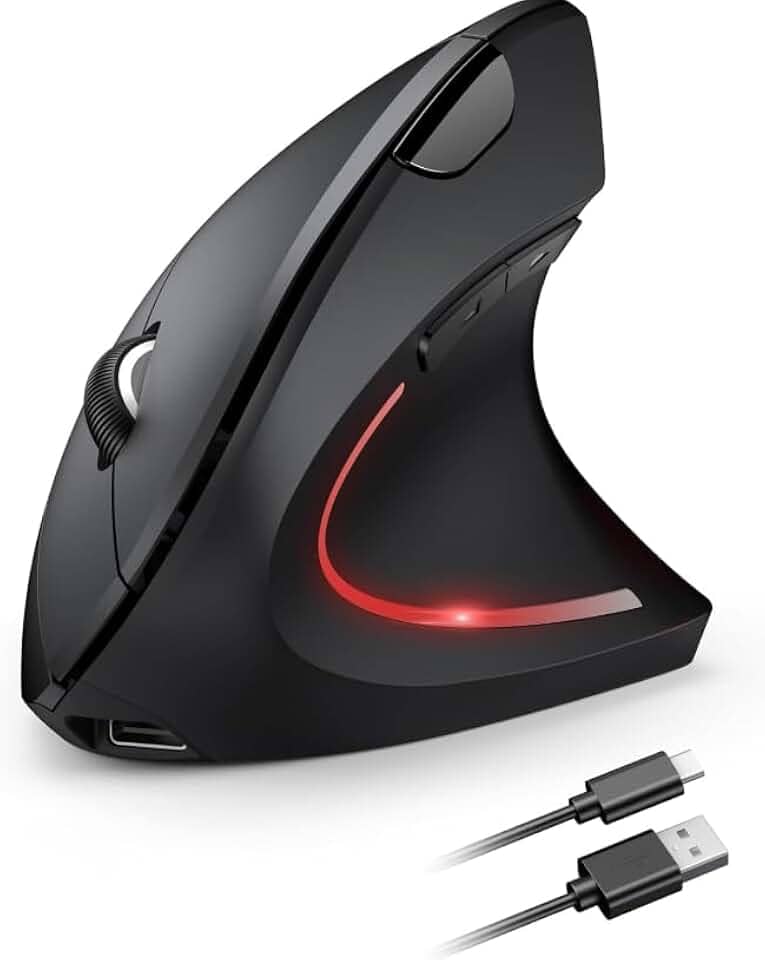 Mouse Vertical Ergonômico, Sem Fio, 1600 DPI, Mouse Ortopédico Bluetooth 2.4G, 6 Botões, Posição da Mão Correta, Evita Inflamações no Pulso e Tendões, Trabalho, Jogos e Estudos, Recarregável USB