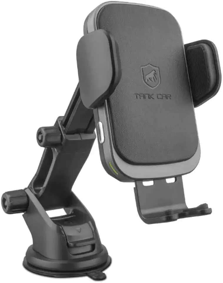 Gshield Suporte Veicular e Carregador Turbo Sem Fio 15W, Carregamento Rápido Wireless por Indução com Braços de Ajuste Automático, Haste de Ventosa e Clip de Ar Condicionado, Tank Car, Preto