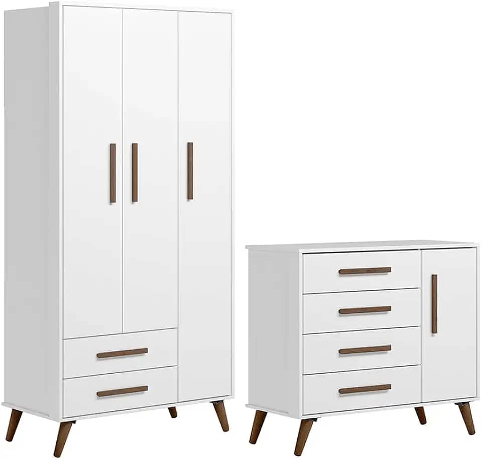 Quarto de Bebê Qencanto com Roupeiro e Cômoda Qmovi Branco