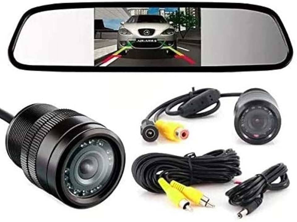 Kit Espelho Retrovisor Com Tela E Câmera De Ré Com 10 Led