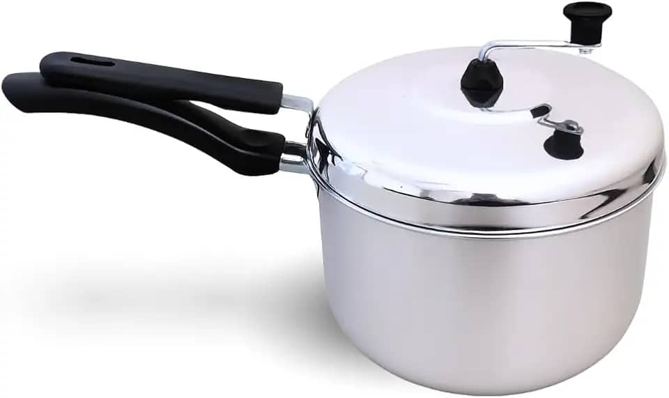 Pipoqueira de Alumínio Premium, 20cm, 3.7L com Manivela Superior, Tampa Articulada para Fogão, Alças Resistentes ao Calor, Preparo para 4 Pessoas