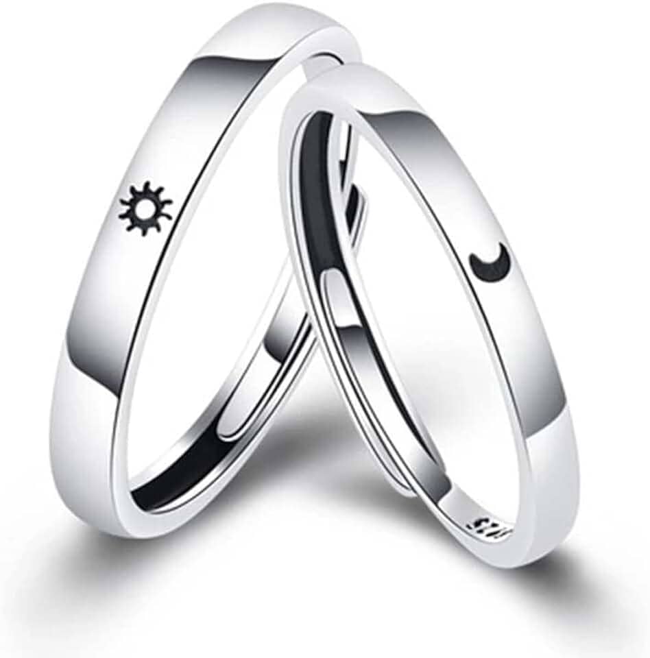 Par Aliança Anel Para Casal Sol E Lua Ajustável Compromisso Namoro 2 Alianças + Caixa