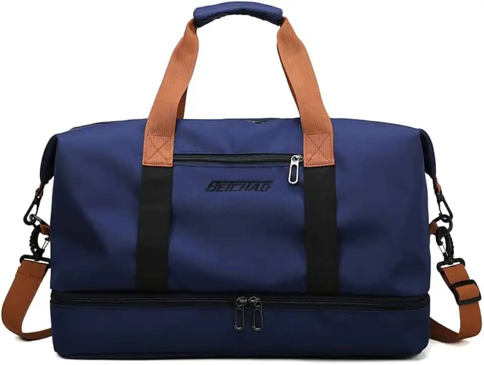 Bolsa de viagem portátil bolsa de bagagem de viagem de curta distância de grande capacidade leve separação seca e molhada bolsa de fitness esportiva (Azul marinho)