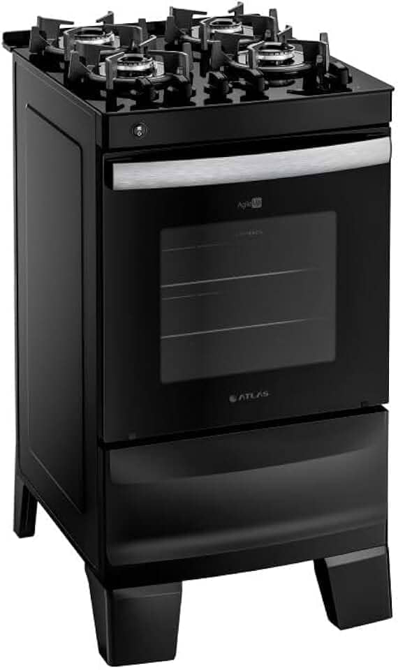 Fogão 4 Bocas Preto com Mesa de Vidro Atlas Agile Up Bivolt