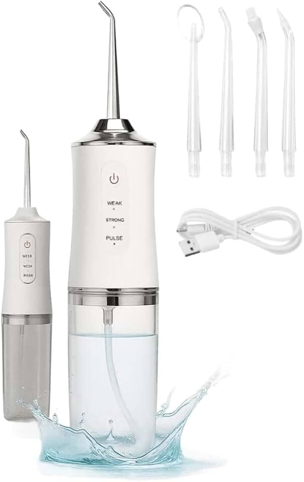 Irrigador Bucal Elétrico Recarregável Portátil para Limpeza Profunda | Irrigador Oral Jato d'Água para Gengiva e Dentes | Limpador de Dentes Profissional Supersônico com 3 Modos (branco)