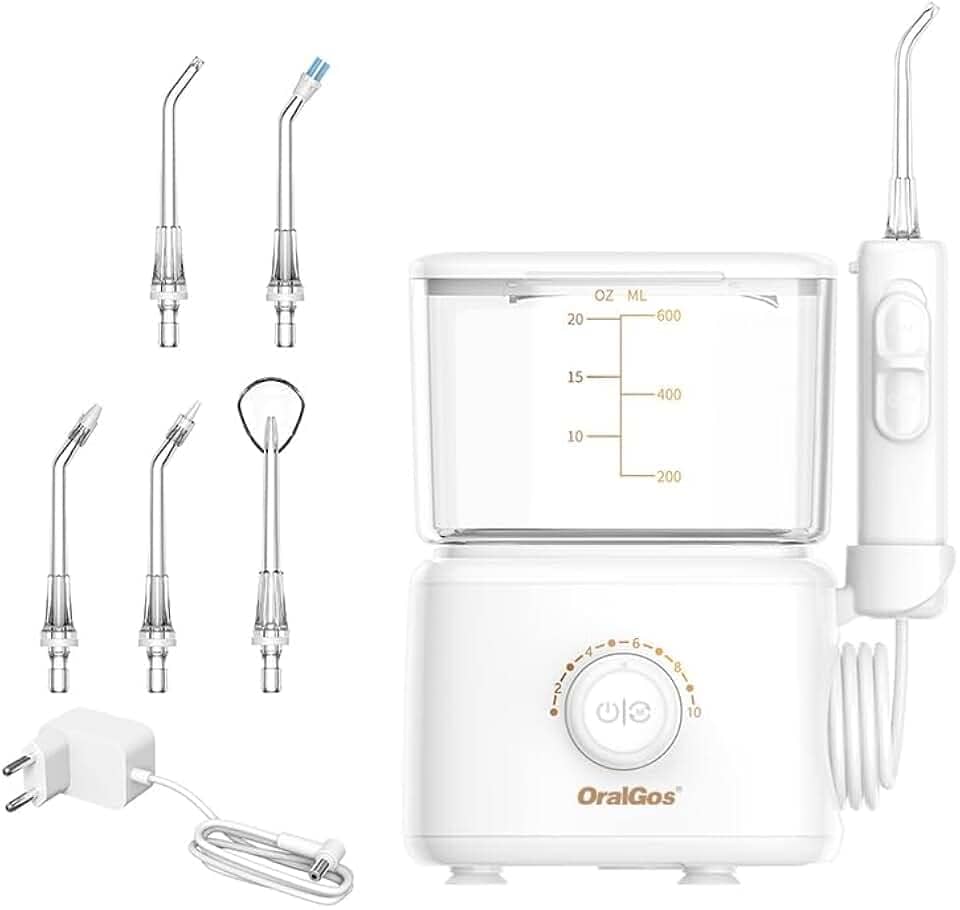 Irrigador Bucal Profissional, Reservatório de 600ml, Bivolt, Multifuncional Saúde, Limpeza Profunda, Jato de Água Ultrassônico, 10 Níveis de Pressão, Escova Elétrica, Versão Familiar, 5 Pontas Substituíveis, Branco