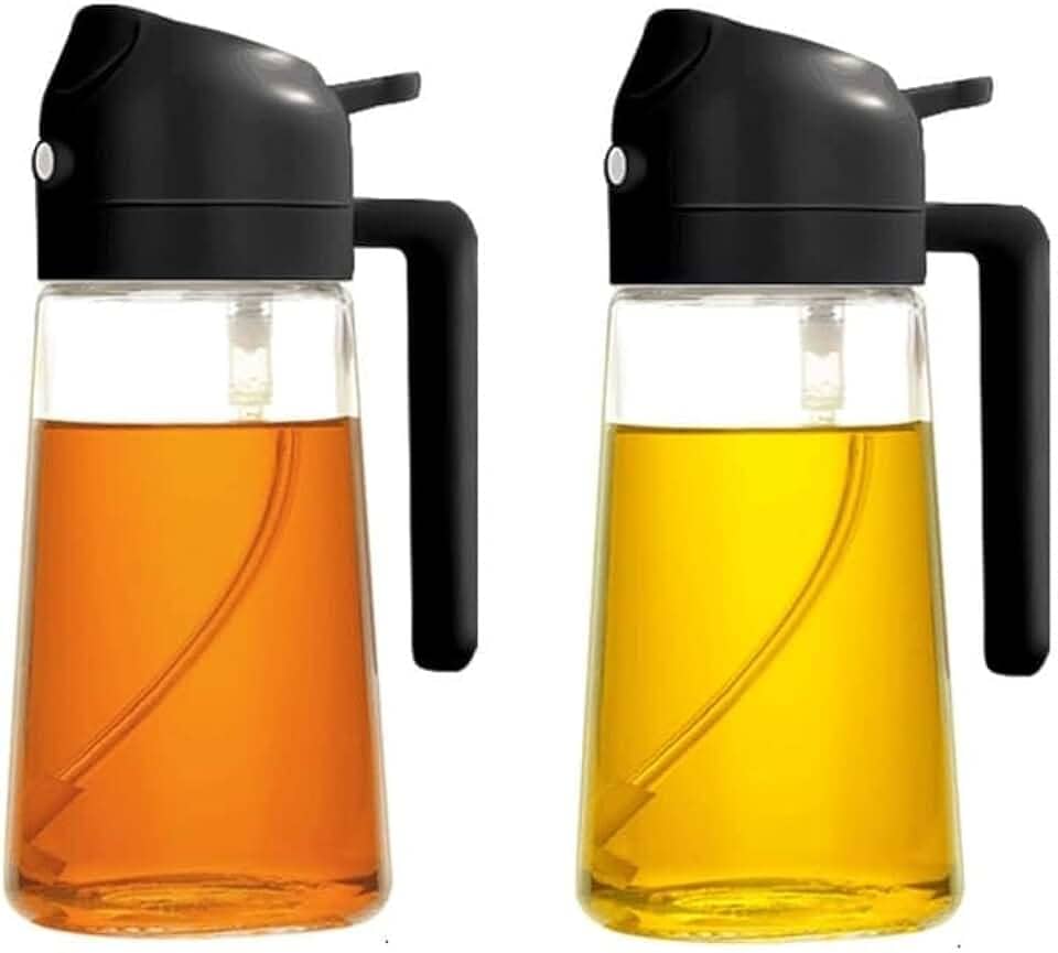 Pulverizador de óleo para cozinhar – 2 pacotes de 470 ml, dispensador de azeite de oliva e vinagre, frascos de spray de névoa fina recarregáveis para cozinha, salada, churrasco