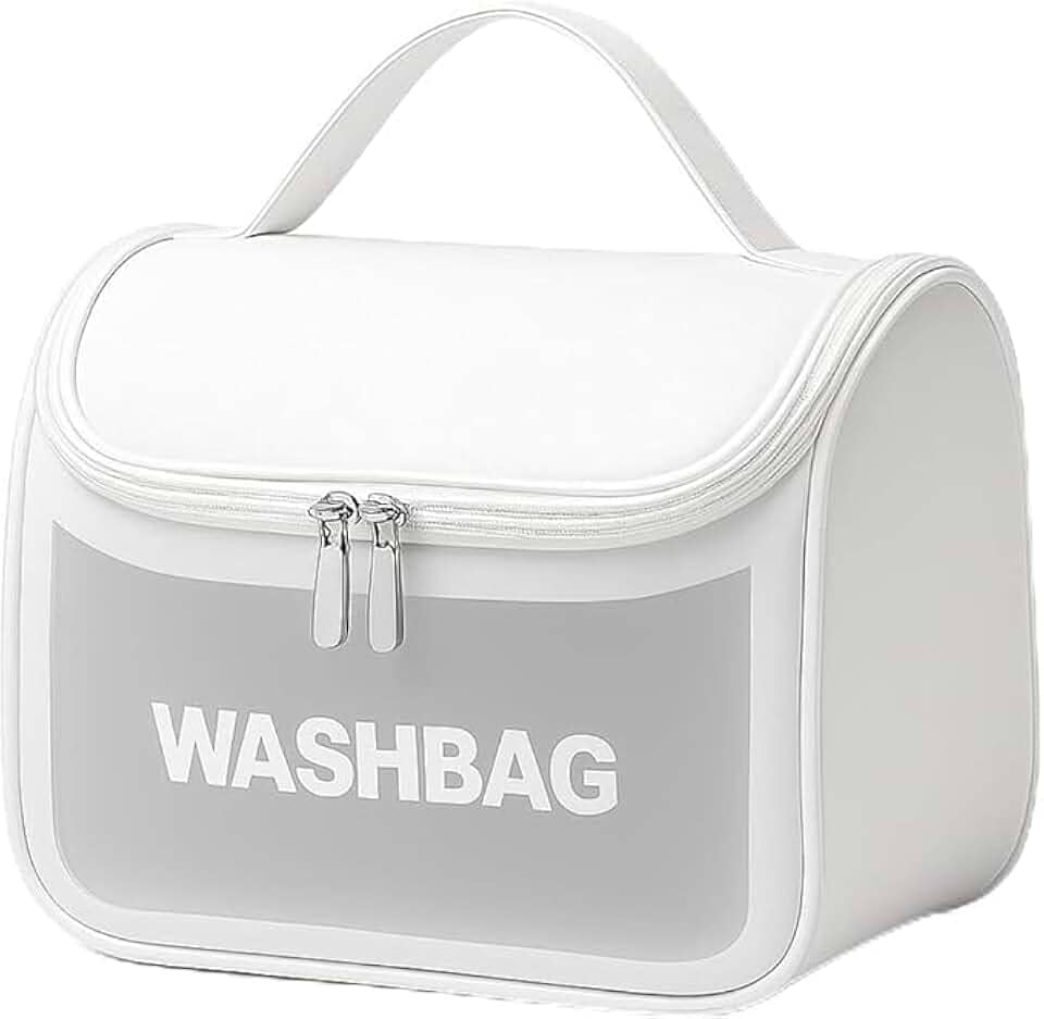 Necessaire Transparente Viagem Bolsa Ideal para Cosméticos Maquiagem Higiene Pessoal Fechamento com Zíper Fácil Acesso Design Moderno Funcional Impermeável (Branco)