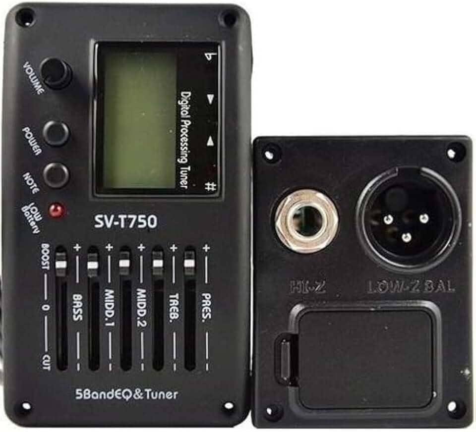 Captador SV-T750 com Afinador Digital e Equalizador de 5 Bandas - Kit Completo com Captador Piezo Ceramico e Base de Montagem - Preta