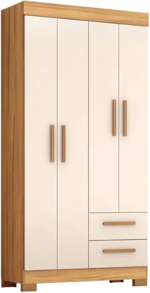 Guarda Roupas Solteiro 4 Portas 2 Gavetas Malta Madeirado/Off White Notável