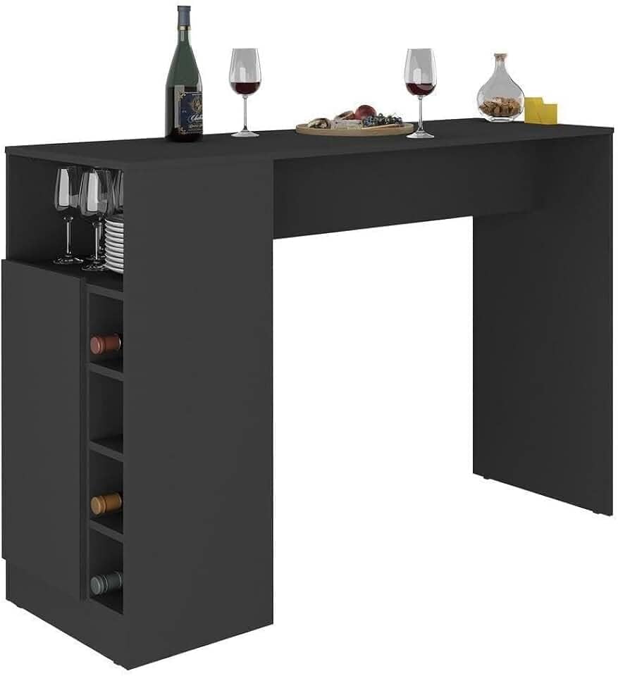 Balcão de Cozinha com Adega e 1 Porta Multimóveis MP2144 Preto – Funcional, Moderno e com Espaço para Vinhos