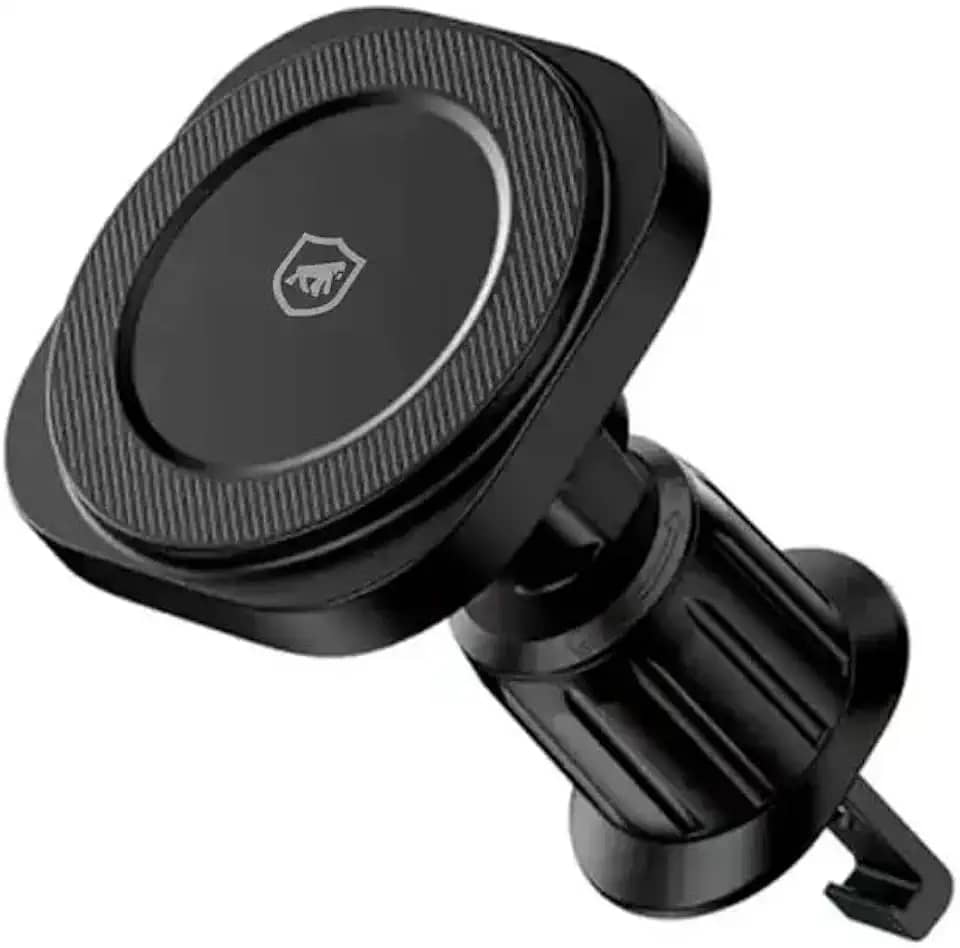 Gshield Suporte Veicular e Carregador Turbo Sem Fio 15W Compatível com MagSafe, Carregamento Rápido por Indução Wireless Magnético com Clipe de Ar Condicionado para Carro, Tank Car, Preto