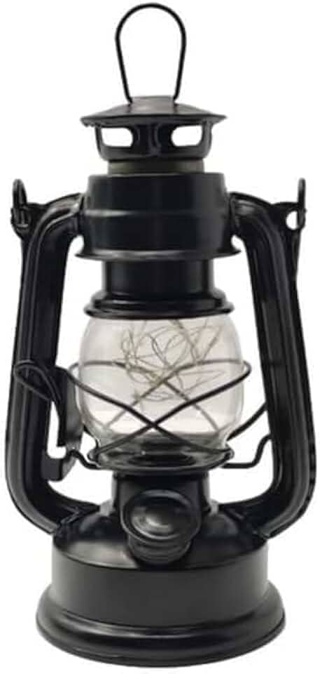 Luminária Decorativa Retrô Vintage Estilo Lampião, Metal Preto, LED, 19 cm