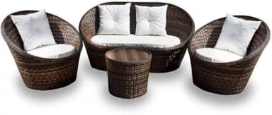 Conjunto de Sofás Fibra Sintética Orbital- 1 Sofá 2 L + 2 Poltronas + 1 Mesa Centro - Tecido Duna Cru