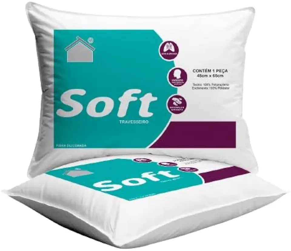 Kit Travesseiro 65 x 45cm com Altura de 10 cm Antialergico Fibra Siliconada Importada de Baixa Densidade Macio Baixo - 2 ou 4 Unidades (Kit 2 Unidades)