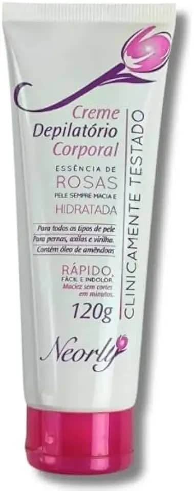 Creme Depilatório Corporal Neorly Essência de Rosas 120g para Remoção Suave e Eficaz Dos Pelos Hidrata Enquanto Depila Indicado Para Todos os Tipos de Pele Ação Rápida e Sem Dor Com Fragrância Floral