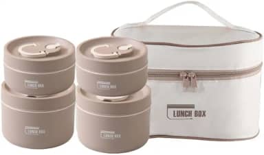 Kit Marmita Térmica com 4 Potes, 2x 440ml + 2x 600ml, Bolsa Térmica Incluída | Praticidade e Estilo na Hora da Refeição! (Azul)