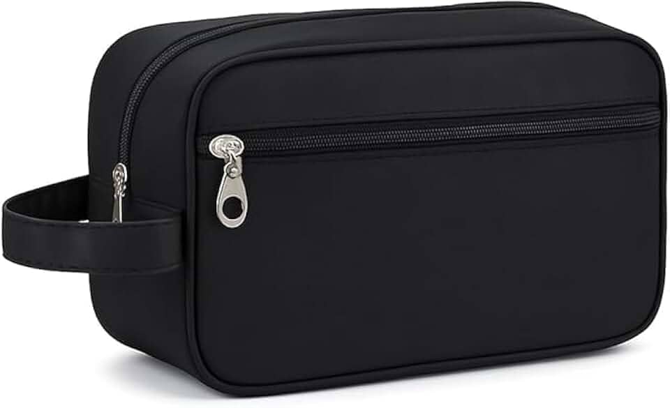 Kirk Necessaire Masculina Viagem (Bolsa de Toilette) Nylon Impermeável, Alça Lateral, 2 Compartimentos, Organizador de Higiene Executivo para Shampoo, Barba e Perfume (Preto)