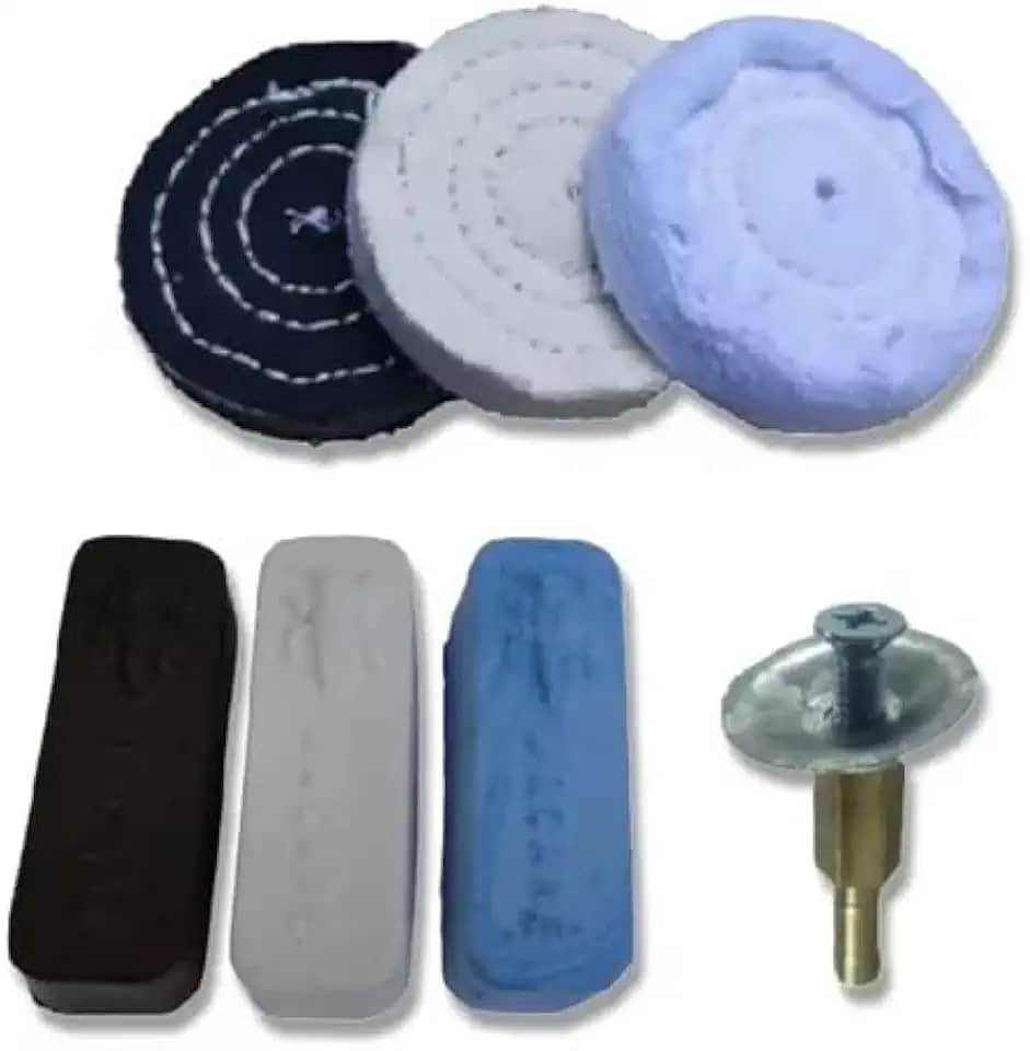 Kit Polimento Lustro 7pç Aluminio Inox Latao Massa Roda 3pol