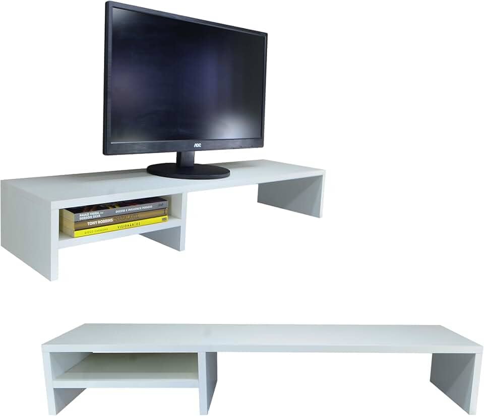 Suporte Para Monitor Elevado Mesa Home Office Setup Gamer Organizador MDF 90cm (Branco)