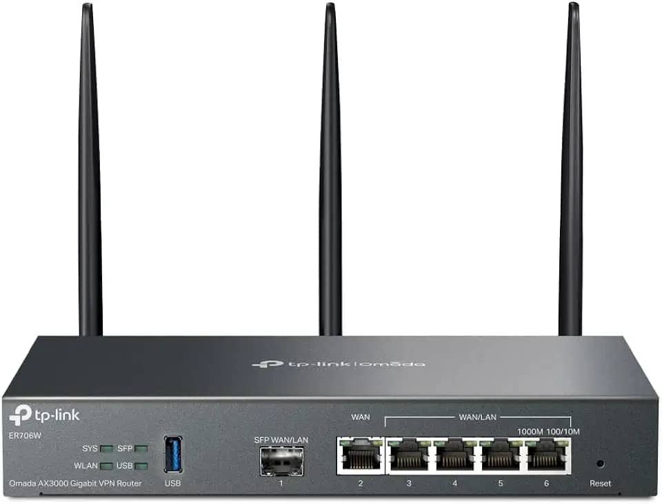 Roteador Banda Larga TP-LINK ER706W WI-FI6 AX3000 Gigabit VPN Omada Multi-WAN/LAN USB 1 Porta SFP