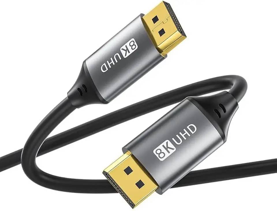 Cabo DisplayPort Premium 1.8 Metros- Versão 1.4 | Suporta 8K | 4K – Compatível com HDR10, Ultra High Speed 32,4Gbps, FreeSync, G-Sync – Alta Velocidade - Blindado - Resistente