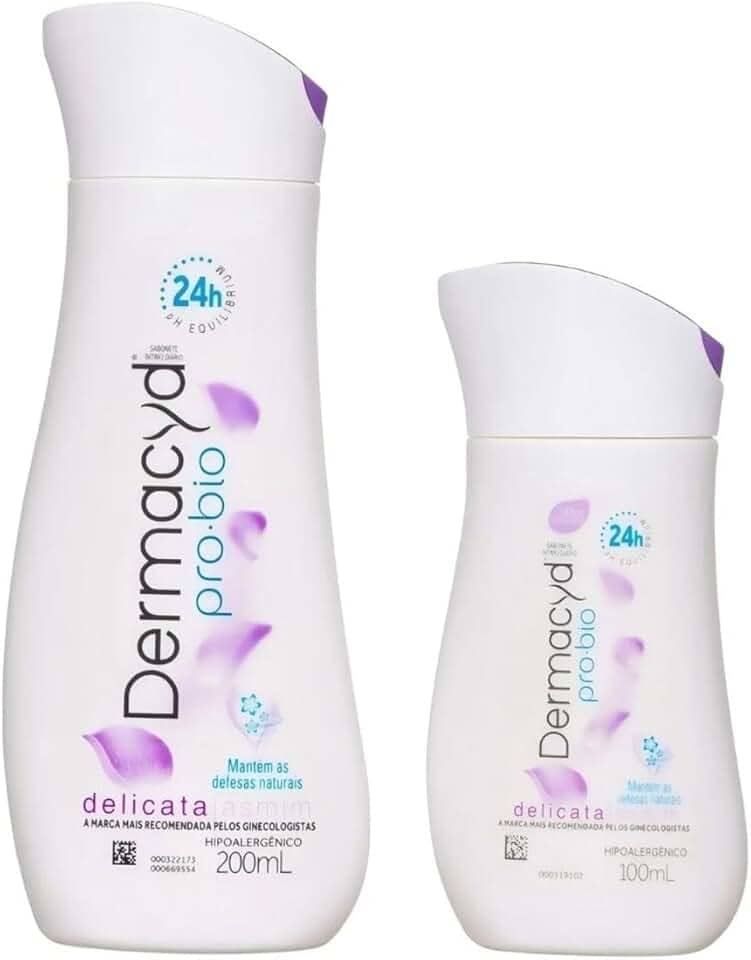 Sabonete Íntimo Dermacyd Delicata Jasmim Kit com Duas Unidades 200ml + 100ml Contra Maus Odores Equilibra o pH, Proteção 24 horas.