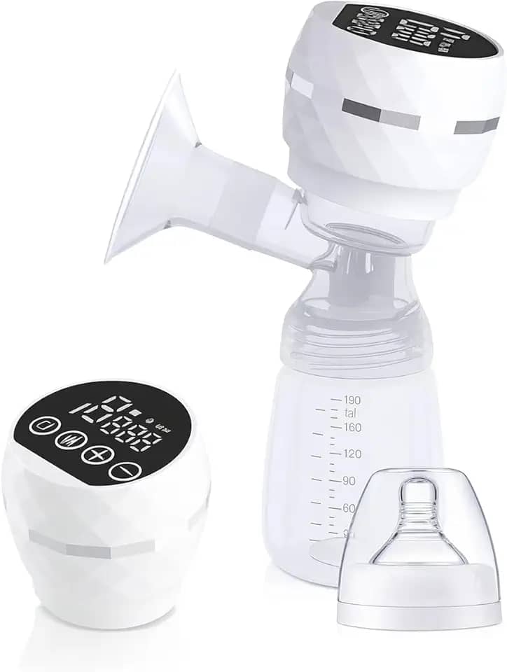 Bomba Tira Leite Materno Elétrica Portátil Recarregável USB – Extratora de leite 9 Níveis de Sucção, Silenciosa, Livre de BPA, com Mamadeira e Cabo Tipo C (Branco)