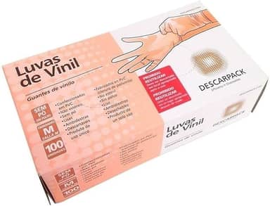 Luva de Vinil Sem Pó Tamanho M Descarpack - Caixa com 100 Unidades