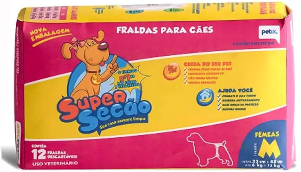 Fralda Descartável Super Secão para Cães Fêmeas - Tamanho M