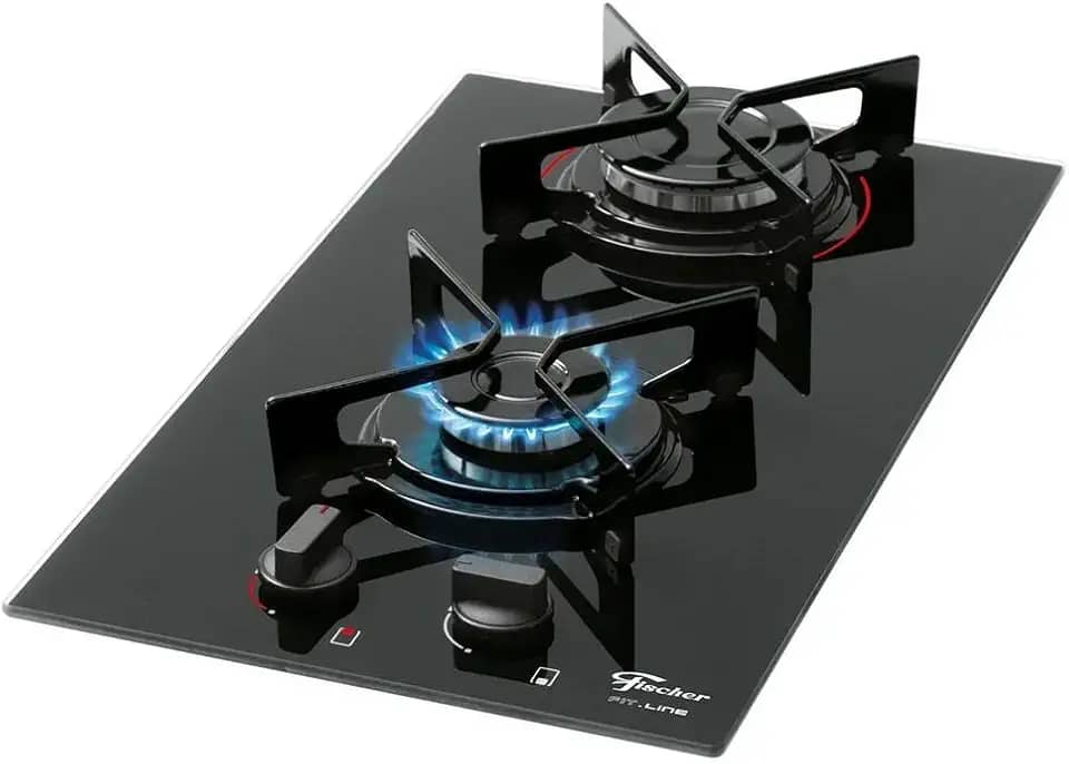 FISCHER COOKTOP À GÁS 2 BOCAS FIT LINE MESA VIDRO PRETO BIVOLT - 27185-60015