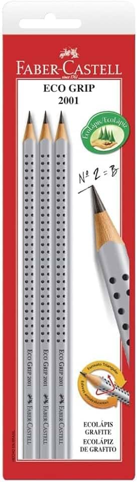 Lápis Grafite 2=B, Faber-Castell, SM/2001B, EcoLápis, Linha Grip, 3 Unidades, Cinza