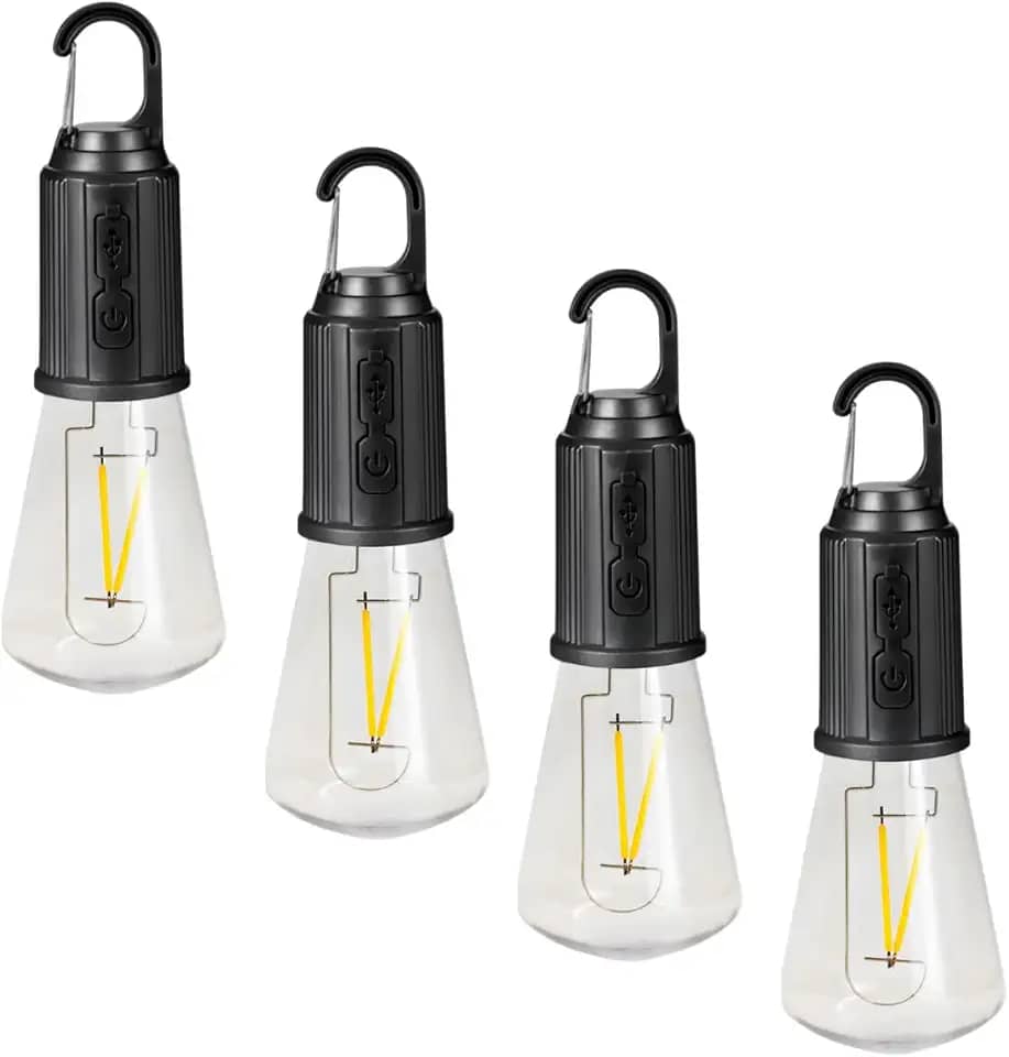 Kit 4 Lâmpadas LED Recarregáveis para Acampamento e Pesca, Longa Duração