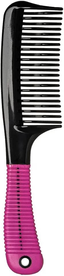 Pente com Dentes Ondulados e Cabo com Suporte de Borracha, Ricca, Preto, Ricca, Preto
