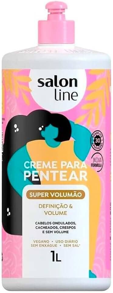 Salon Line, Creme de Pentear, Super Volumão, Definição e Volume, Vegano - Cabelos Cacheados e Crespos, 1 L