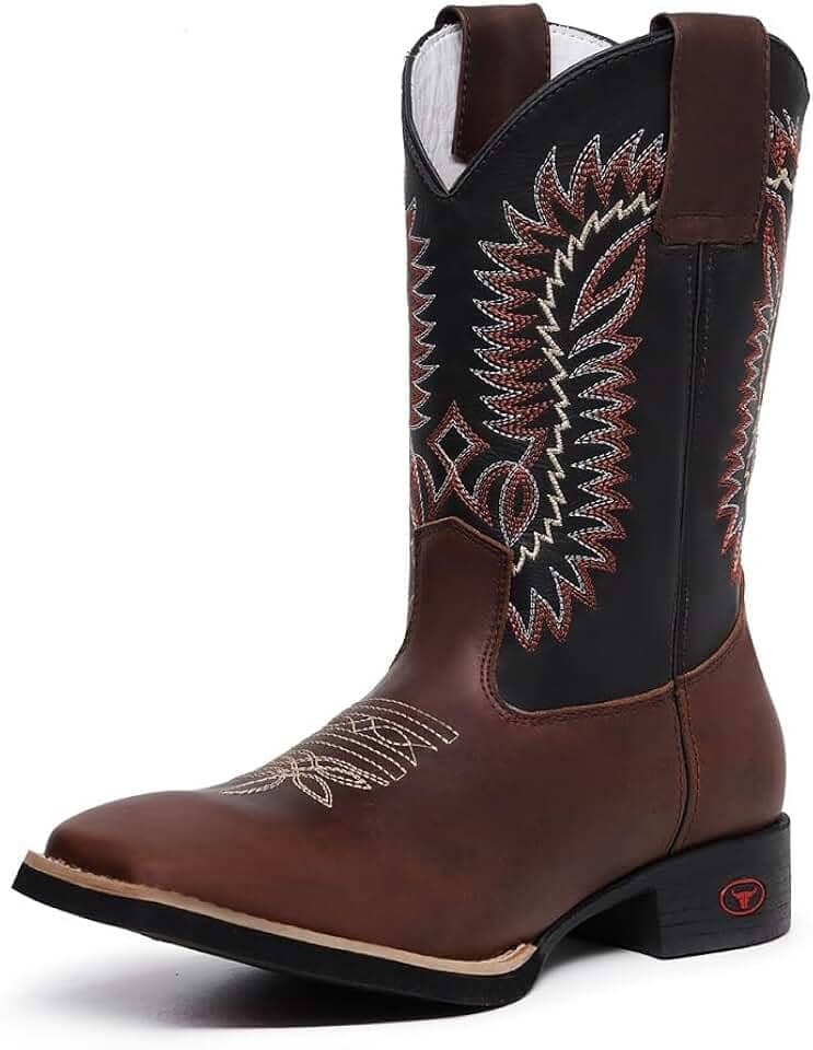 Botina Country Masculina Texana Couro Cano Longo Bico Quadrado